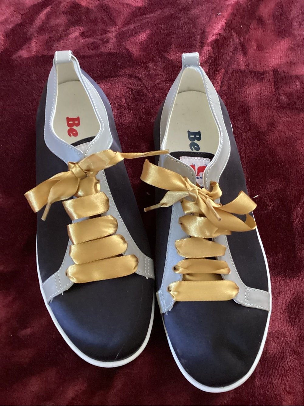 BE COOL Black and Gold Satin Lace Slip-On Sneakers